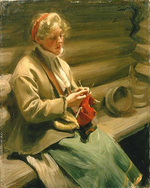 Anders Zorn Dalecarlian Girl Knitting. Cabbage Margit, oil painting image